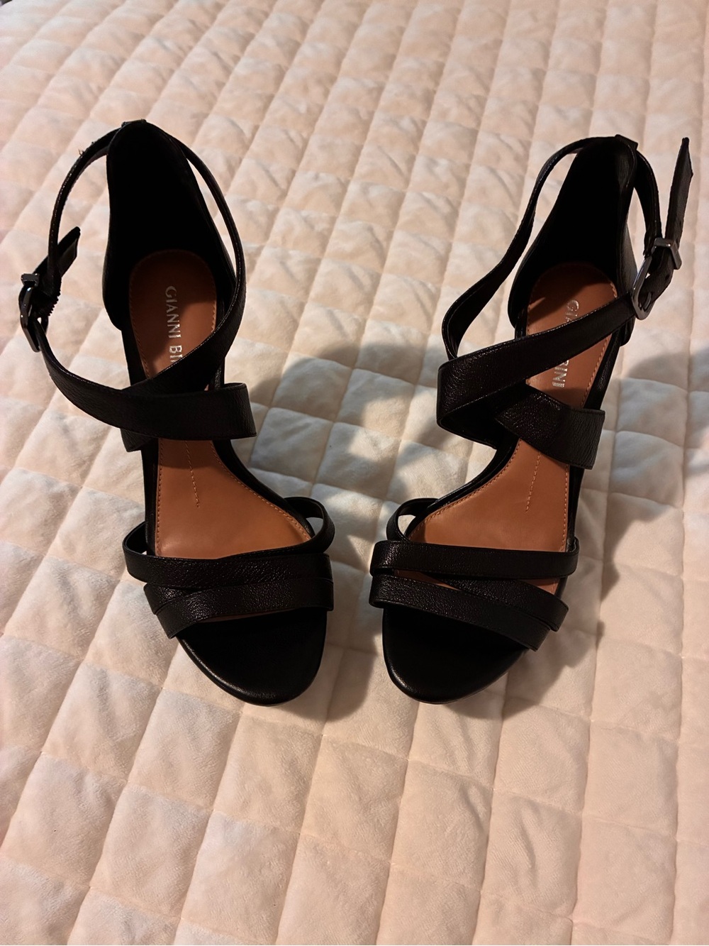 Gianni Bini Black Strappy High Heel wedges with Ankle Buckle